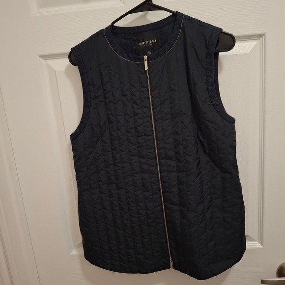 Lafayette 148 New York Vest Womens Medium Quilted Wool Cashmere Blend Black Gray - Picture 1 of 8